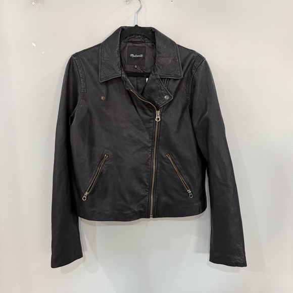NWT Madewell Motorcycle Jacket in Washed Black Leather Brass Hardware Edition - Picture 5 of 9